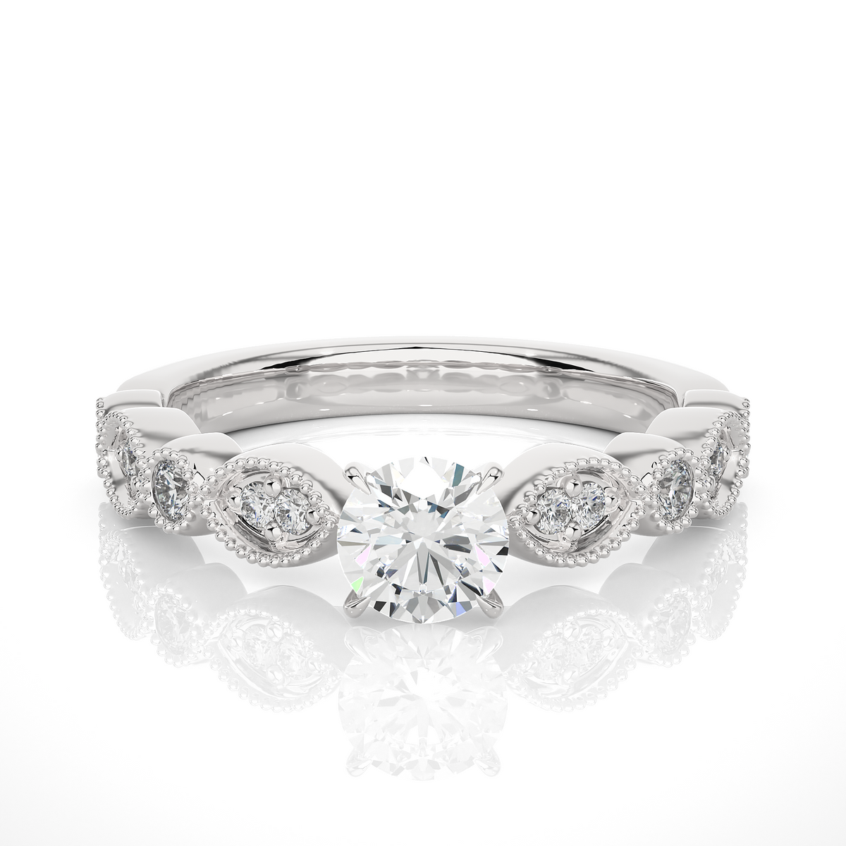 2 carat round moissanite beads setting wedding ring in white gold
