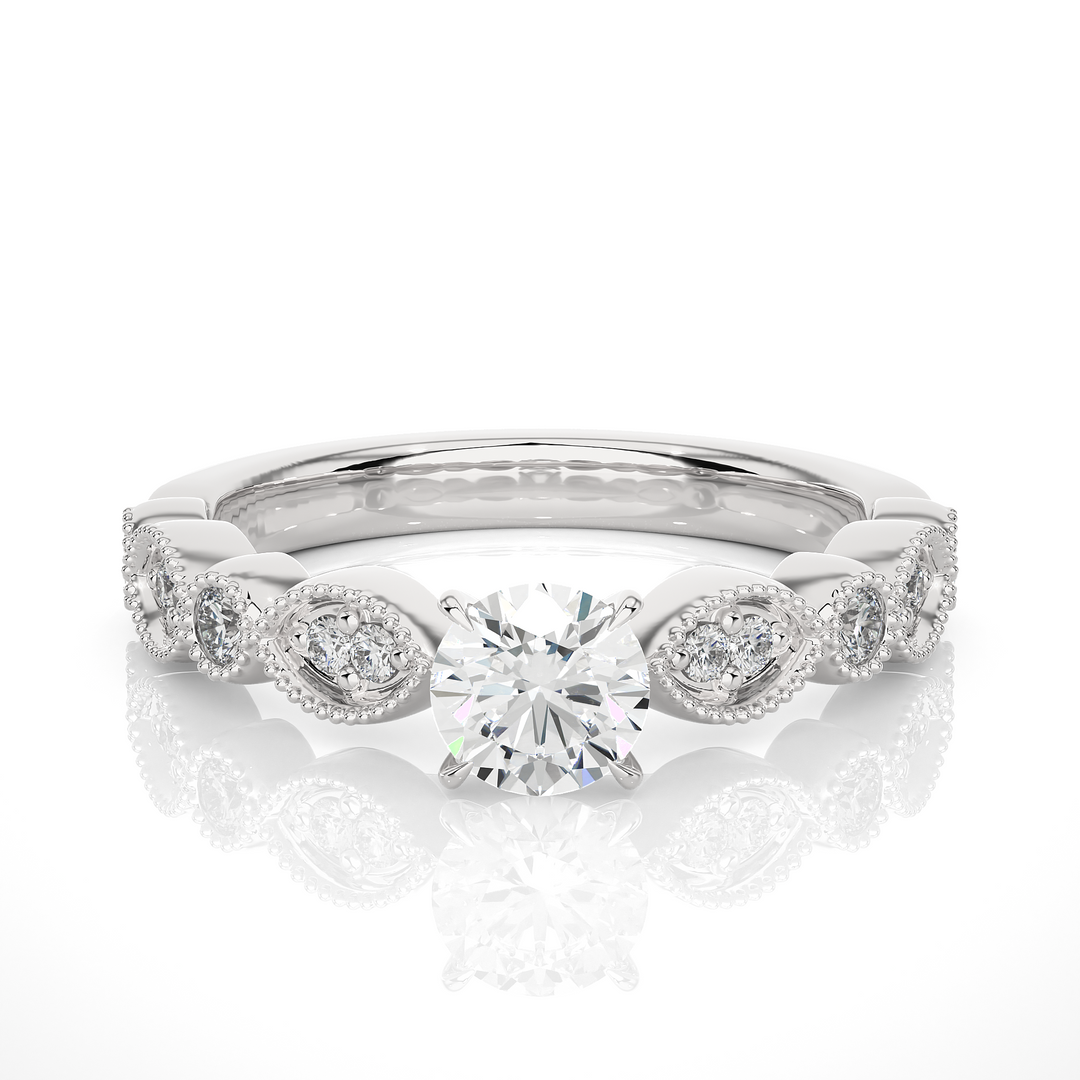 2 Carat Round Moissanite Beads Setting Wedding Ring In Yellow Gold