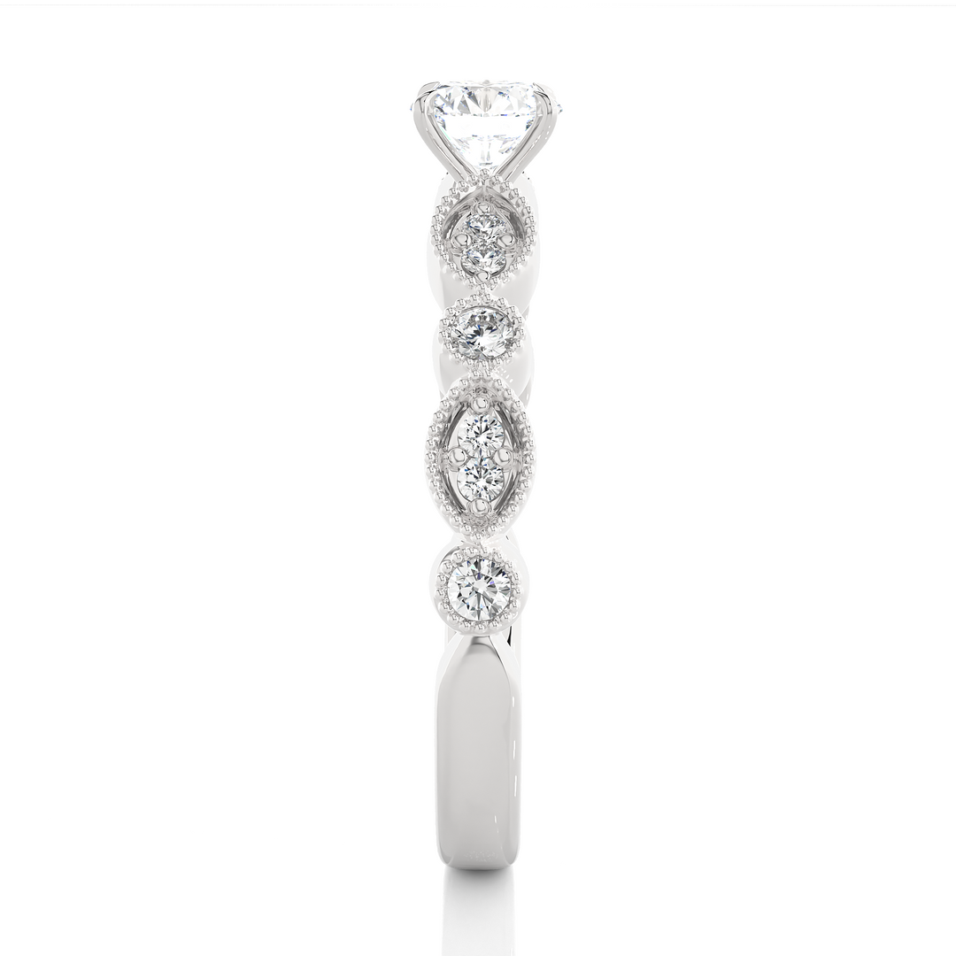 2 Carat Round Moissanite Beads Setting Wedding Ring In White Gold