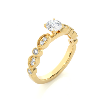 2ct Round Stone Beads Setting Moissanite Ring in Yellow Gold
