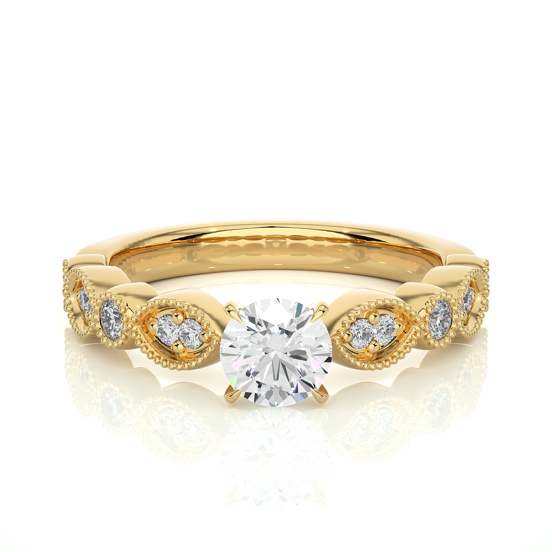 2 Carat Round Moissanite Beads Setting Wedding Ring In White Gold