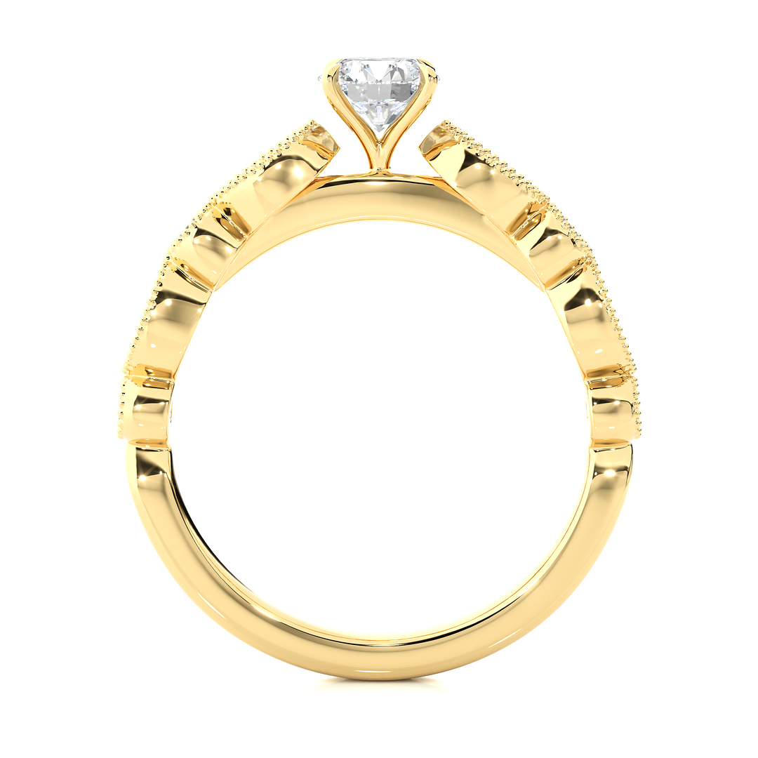 2 Carat Round Moissanite Beads Setting Wedding Ring In Yellow Gold