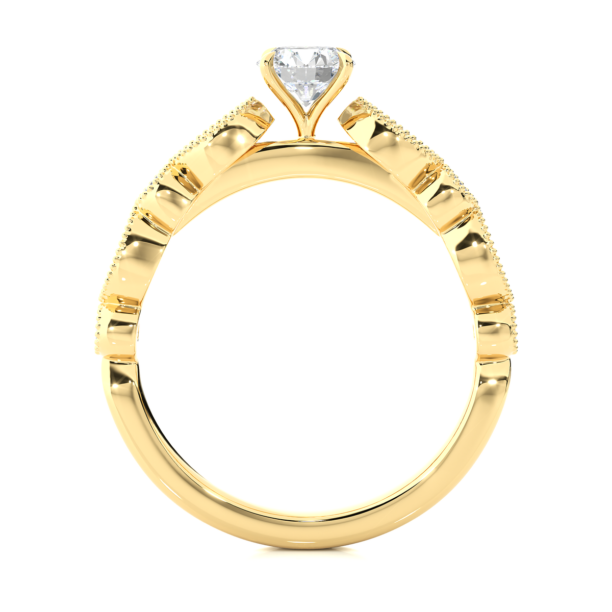 2 carat round moissanite beads setting wedding ring in yellow gold