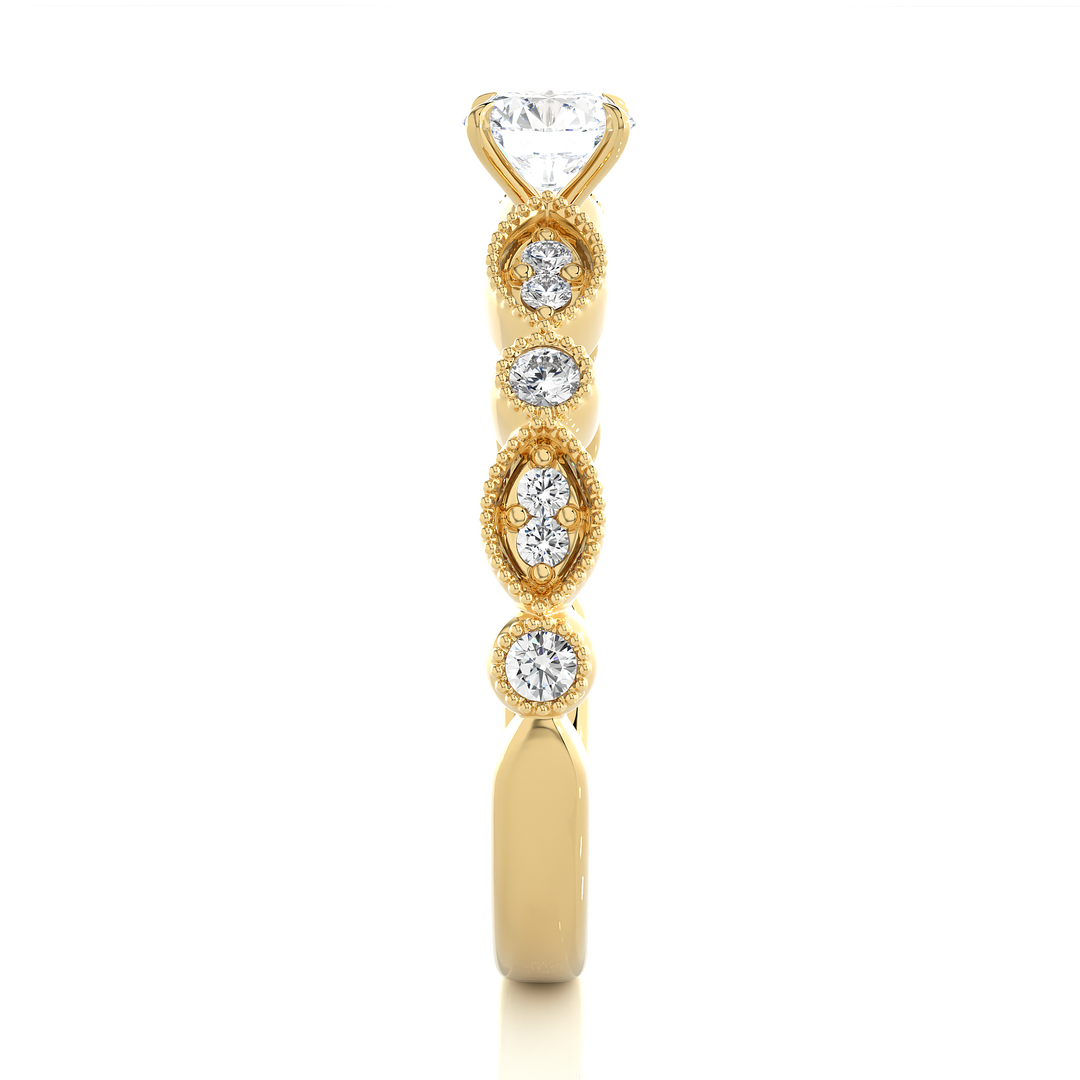 2 Carat Round Moissanite Beads Setting Wedding Ring In Yellow Gold