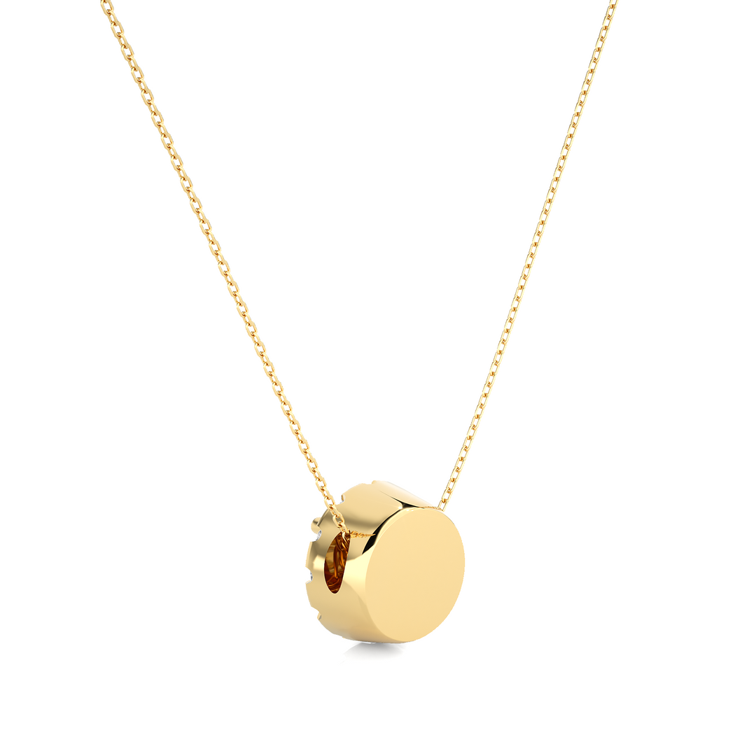 0.50 Cat Slim Scallop Halo Round Moissanite Pendant In Yellow Gold