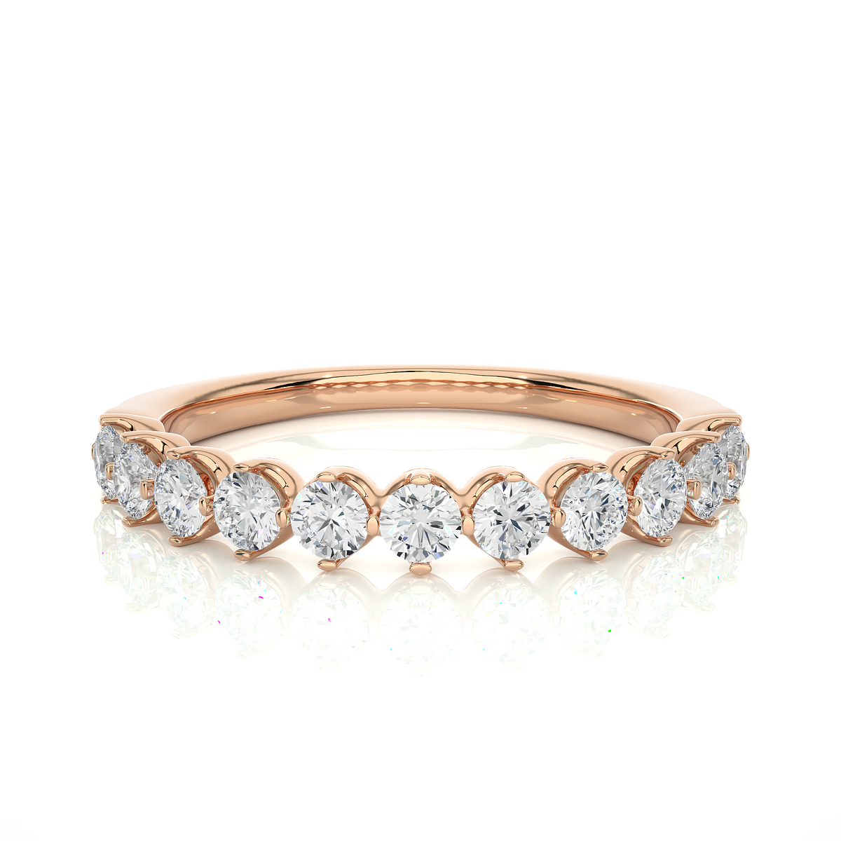 1 ct round moissanite bar set half eternity band in rose gold