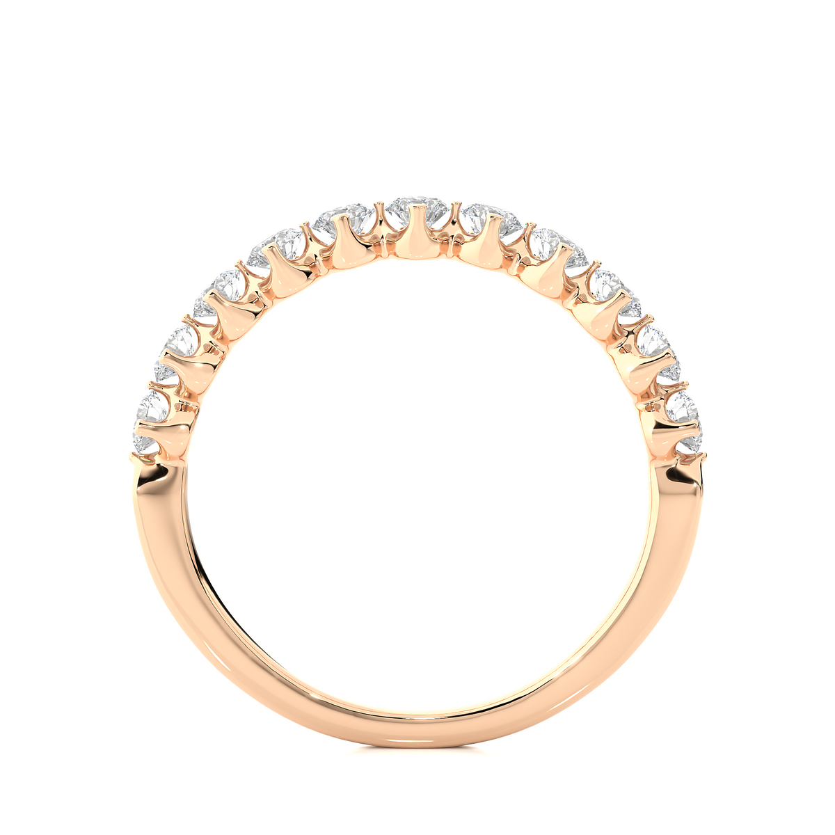 1 ct round moissanite bar set half eternity band in rose gold