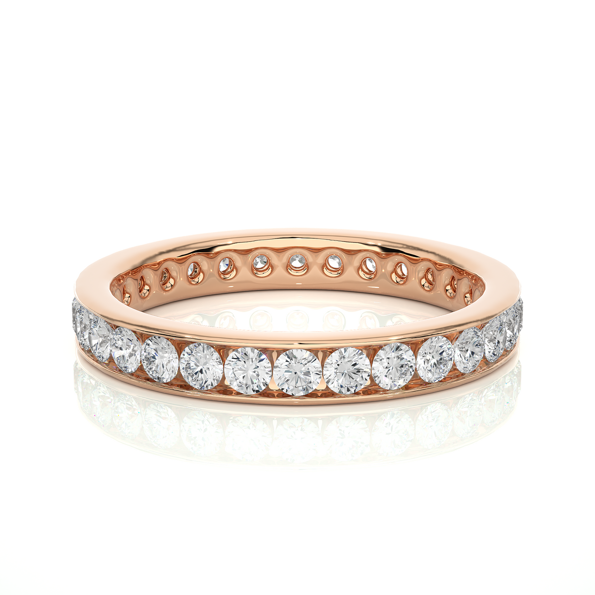 2 ct round moissanite pave setting band in rose gold