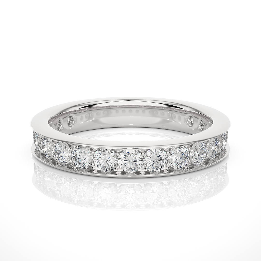 1.50 Ct Round Moissanite Channel Setting Wedding Band In Silver
