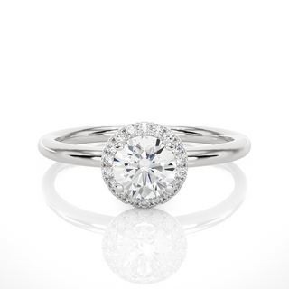 1.5 Ct Round Stone Halo With Plain Band Moissanite Ring in White Gold
