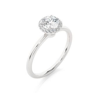 Round Stone Halo with Plain Band Moissanite Ring silver