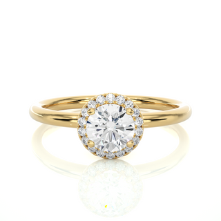 Round Stone Halo with Plain Band Moissanite Ring yellow gold