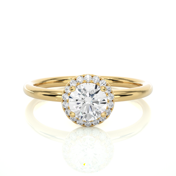 Round Stone Halo with Plain Band Moissanite Ring yellow gold