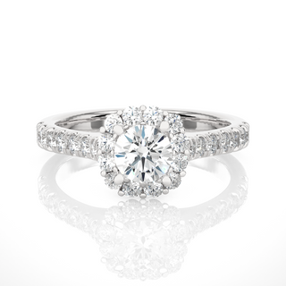 1.5 Ct Round Stone Halo With V-Split Moissanite Engagement Ring in White Gold