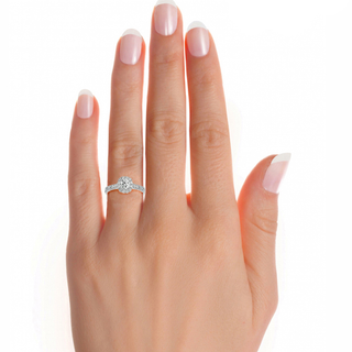 Round Stone Halo with V-Split Moissanite Engagement Ring white gold
