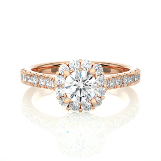 1.5 Ct Round Stone Halo With V-Split Moissanite Engagement Ring in Yellow Gold