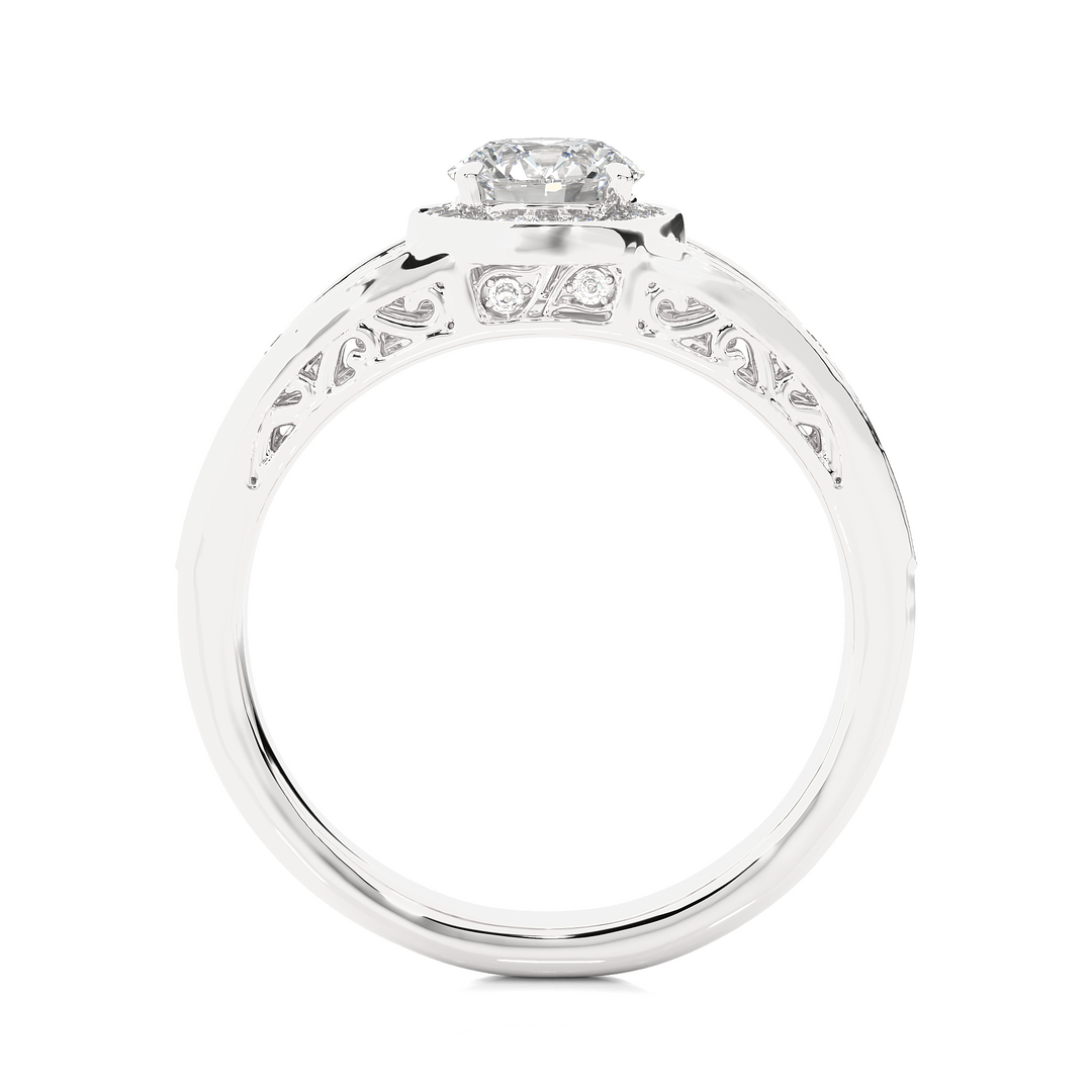 Round Stone Split Shank with Halo Moissanite Engagement Ring white gold