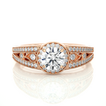 Load image into Gallery viewer, 1.50 Carat Round Moissanite Split Shank Halo Engagement Ring In Yellow Gold
