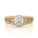 Load image into Gallery viewer, Round Stone Split Shank with Halo Moissanite Engagement Ring yellow gold
