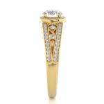 Load image into Gallery viewer, Round Stone Split Shank with Halo Moissanite Engagement Ring yellow gold
