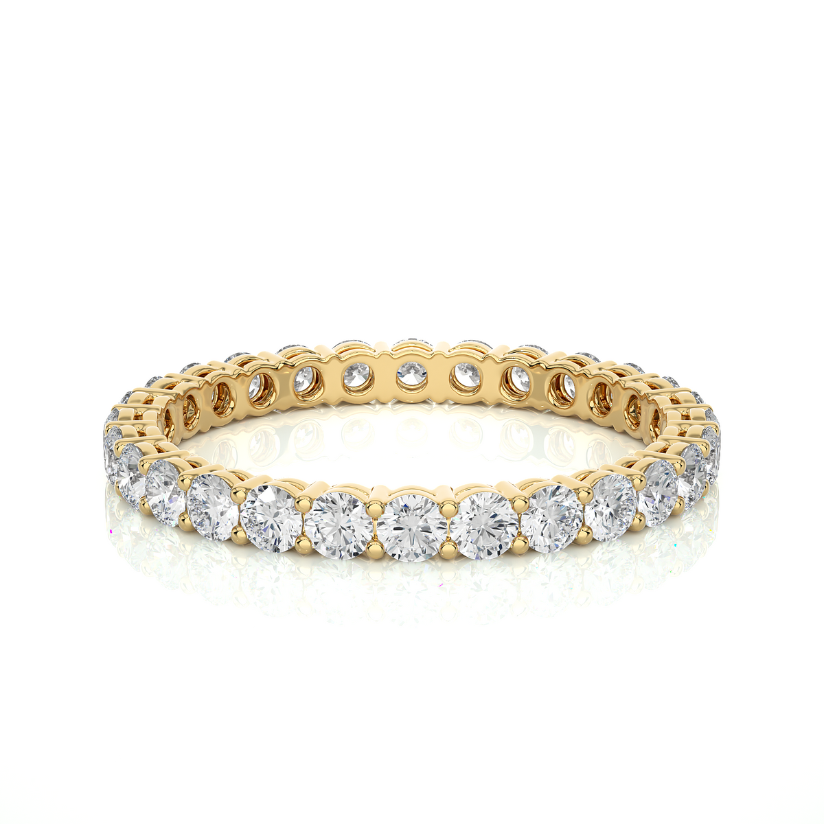 Round stone surface prong moissanite ring yellow gold