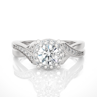 1.5 Ct Round Stone Twisted Halo Moissanite Ring in White Gold