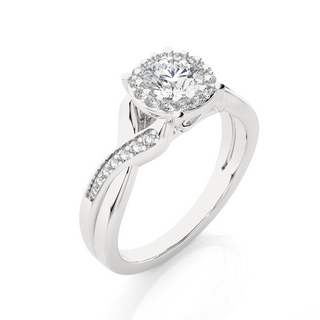 Round Stone Twisted Halo Moissanite Ring silver