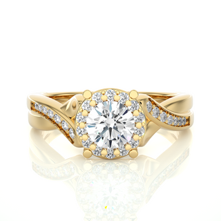 Round Stone Twisted Halo Moissanite Ring yellow gold