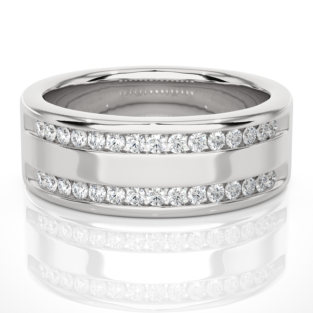 1 Ct Round Moissanite Two Row Wedding Band In Yellow Gold