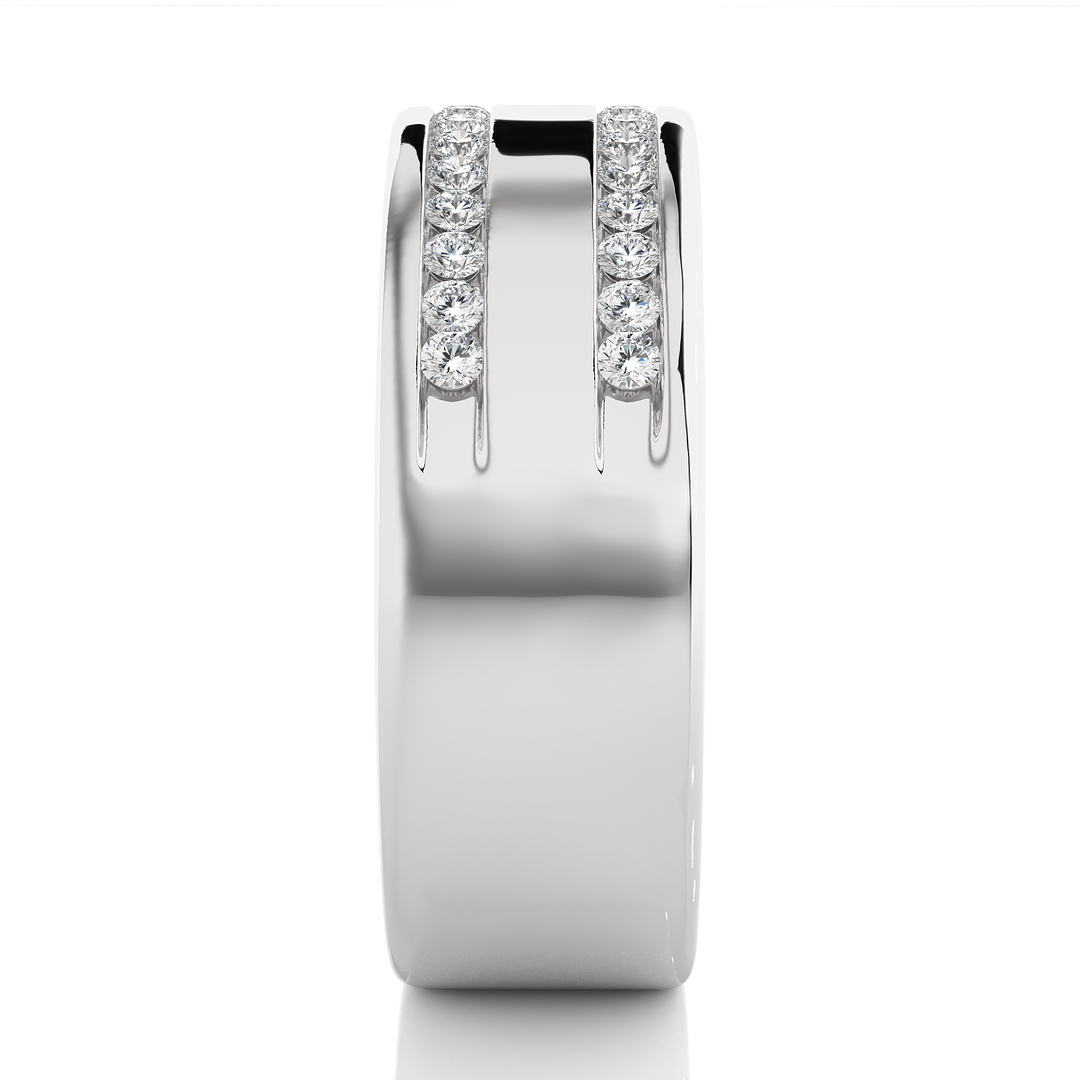 Round Stone Two Row Moissanite Ring silver