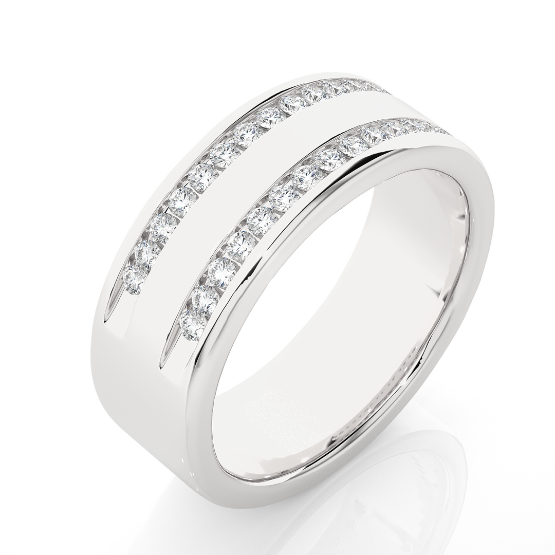 1 Ct Round Moissanite Two Row Wedding Band In White Gold