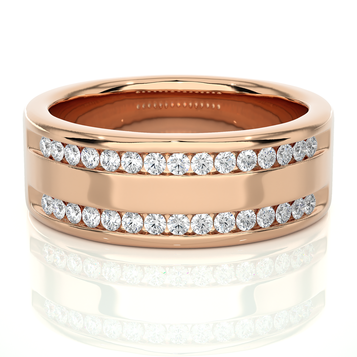 1 ct round moissanite two row wedding band in rose gold