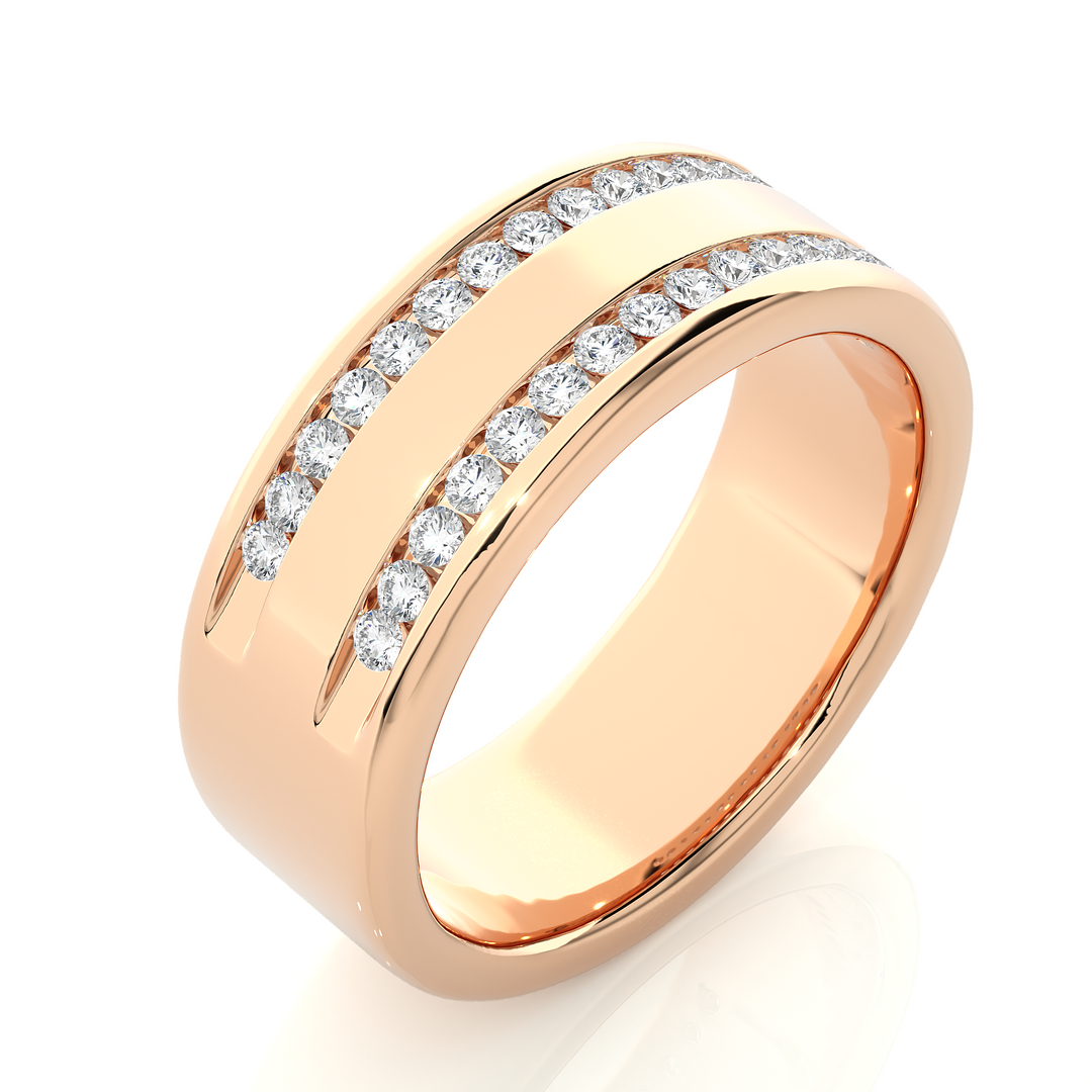 Round Stone Two Row Moissanite Ring rose gold