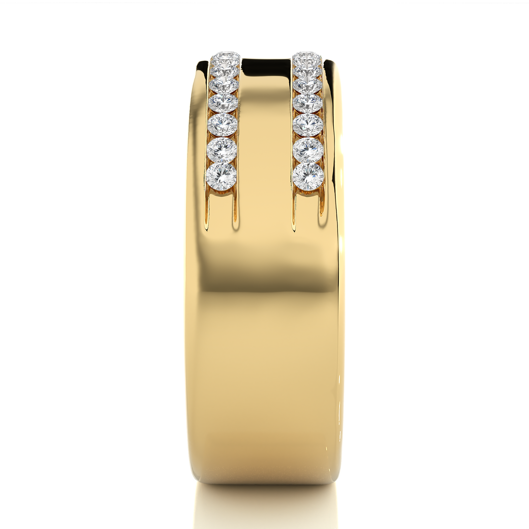 Round Stone Two Row Moissanite Ring yellow gold