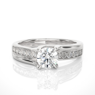 1.5 Ct Round Stone With Four Prong Channel Setting Moissanite Ring in White Gold