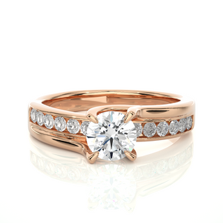 Round Stone With Four Prong Channel Setting Moissanite Ring rose gold
