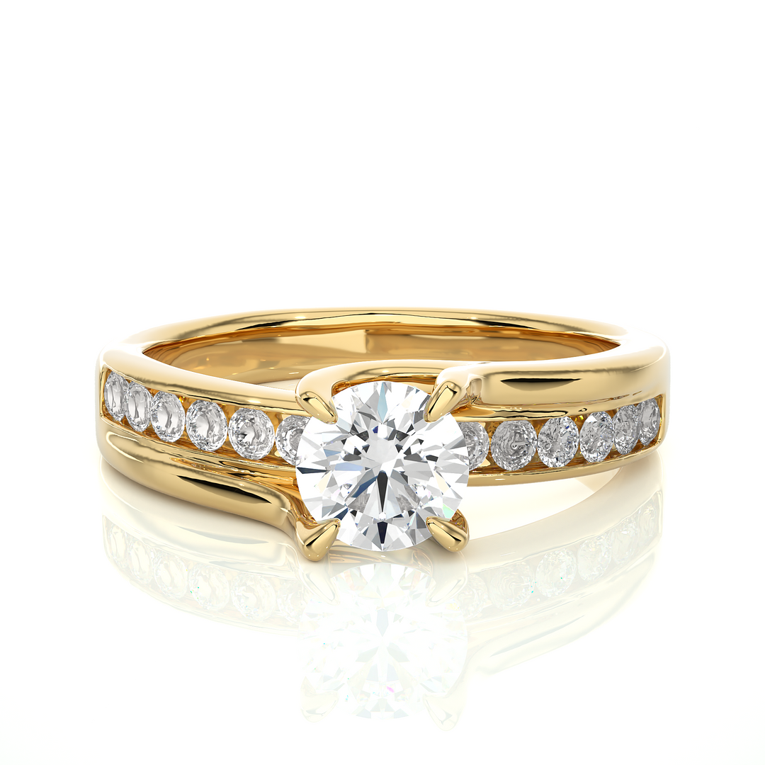 Round Stone With Four Prong Channel Setting Moissanite Ring yellow gold