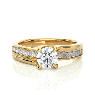 Round Stone With Four Prong Channel Setting Moissanite Ring yellow gold