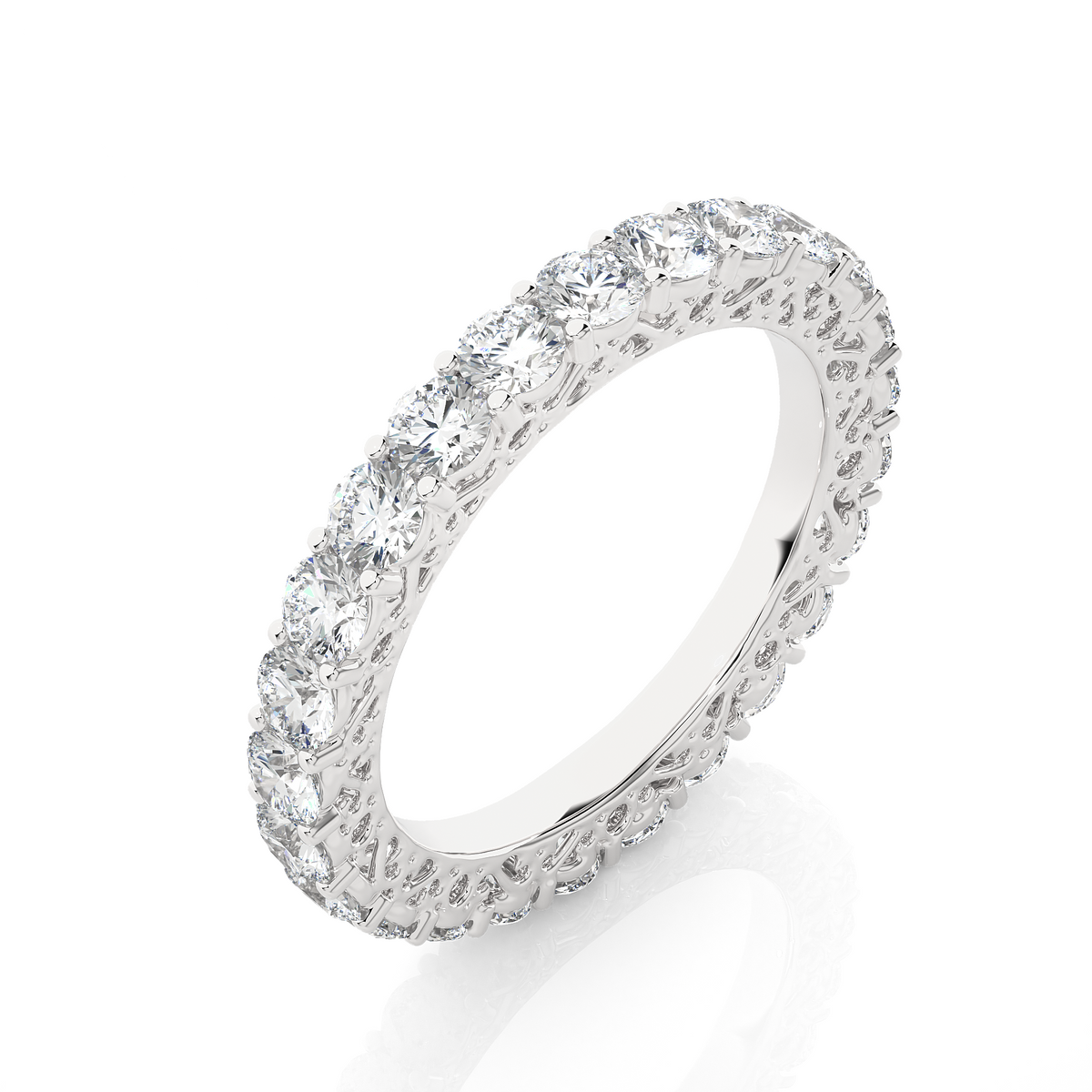 Round stone filigree pattern moissanite ring white gold