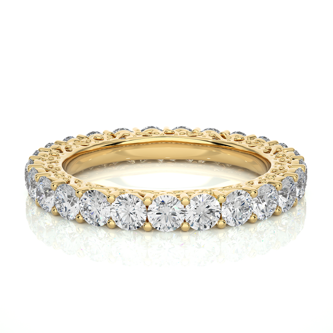 2 Carat Filigree Design Round Moissanite Eternity Band In Silver