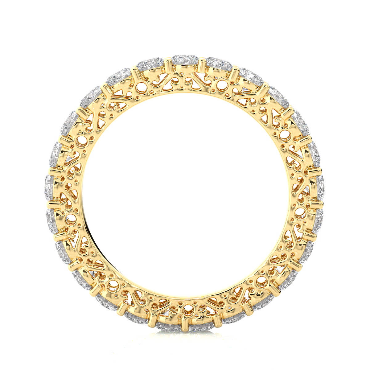 Round stone filigree pattern moissanite ring yellow gold