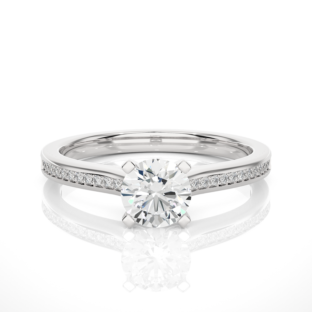 Round moissanite engagement ring in silver