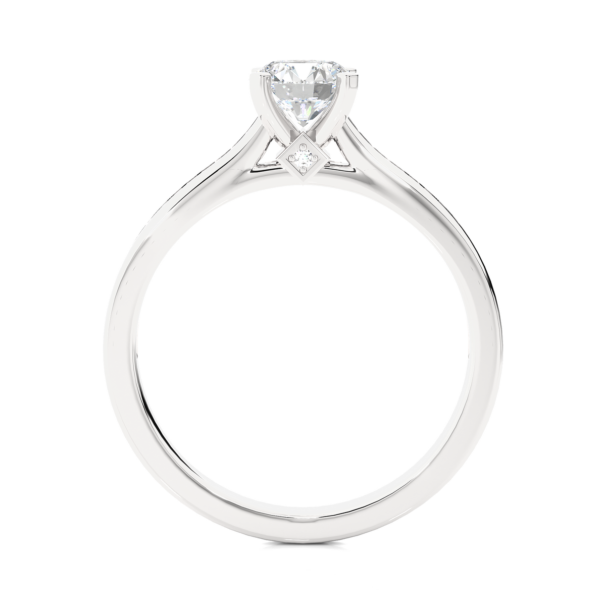 Round stone with bridge accent moissanite ring silver