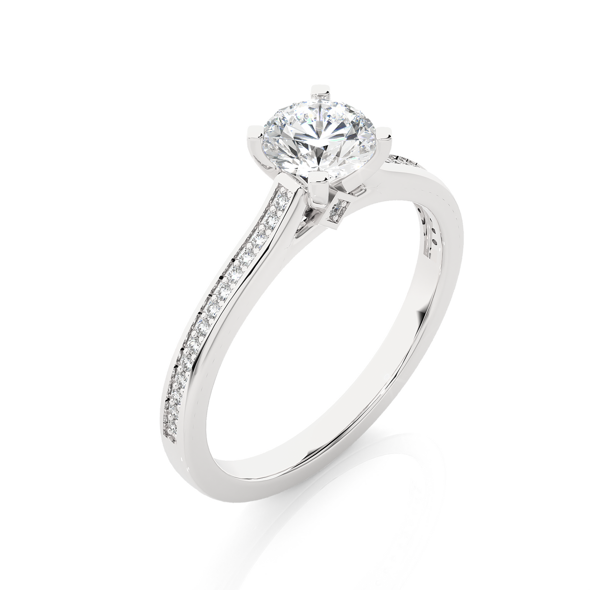 Round stone with bridge accent moissanite ring white gold