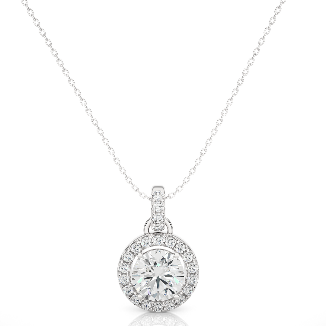 1.50 Carat Halo Round Moissanite Pendant In Rose Gold