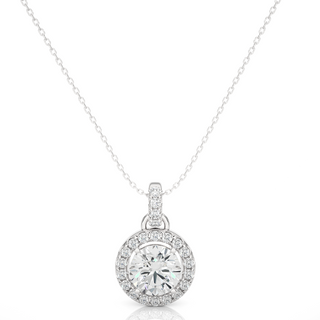 1.50 Carat Halo Round Moissanite Pendant In Yellow Gold