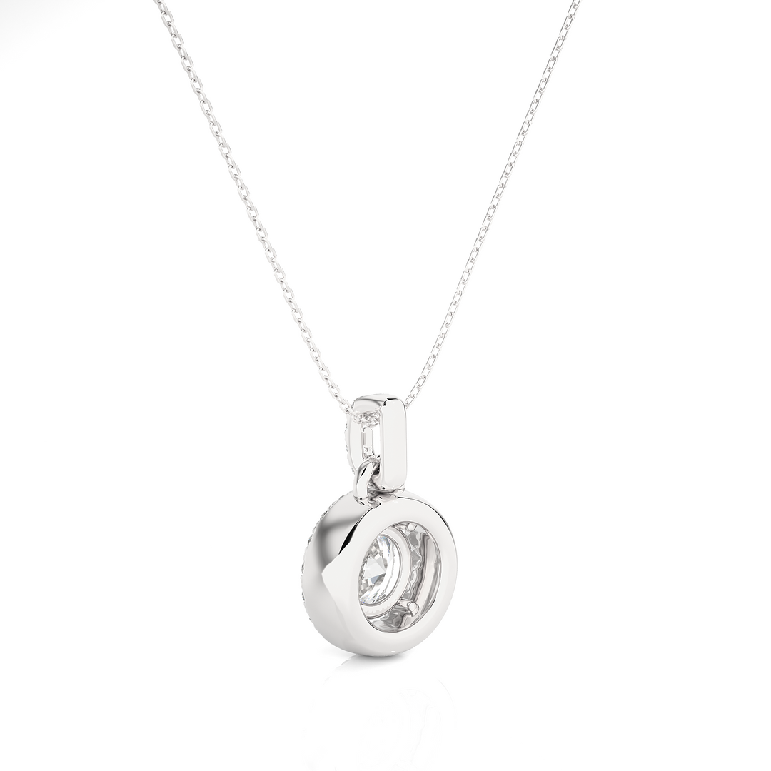 Round Stone with Halo Moissanite Pendant silver