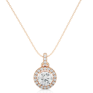 1.50 Carat Round Stone With Halo Moissanite Pendant in Yellow Gold