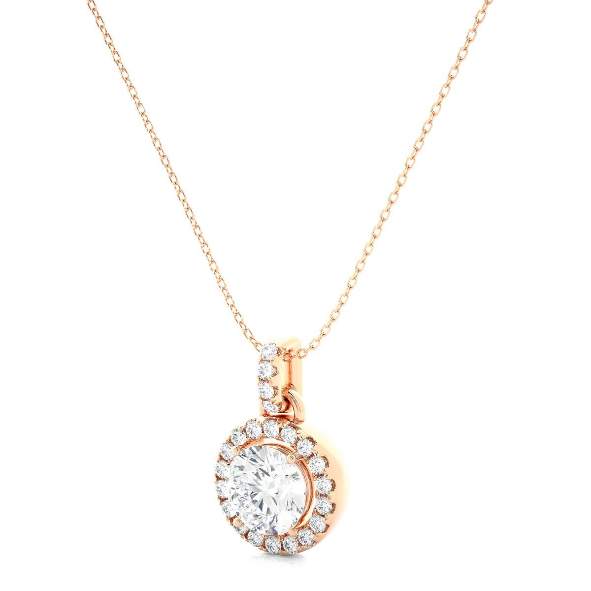 Round stone with halo moissanite pendant rose gold
