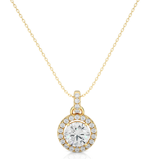 Round Stone with Halo Moissanite Pendant yellow gold